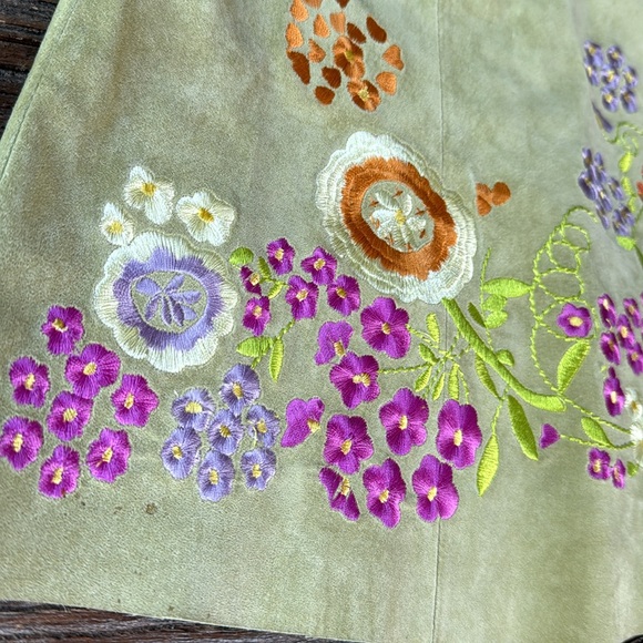 Vintage Margaret Godfrey Sage green embroidered suede cami size 8 - Picture 2 of 10